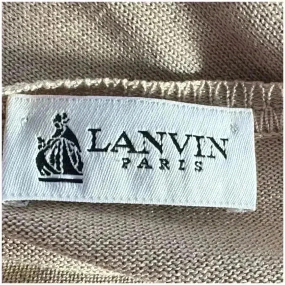 Lanvin Sweater Pullover Beige Tan Men's Medium Long Sleeve V-Neck Silk Cotton - Picture 5 of 5